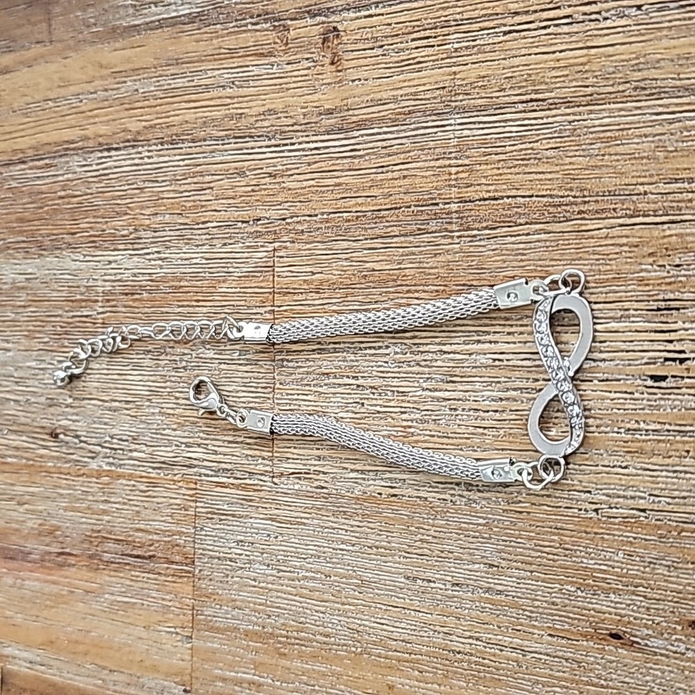 White Rhinestone Infinity Silver Bracelet. - Picture 4 of 4